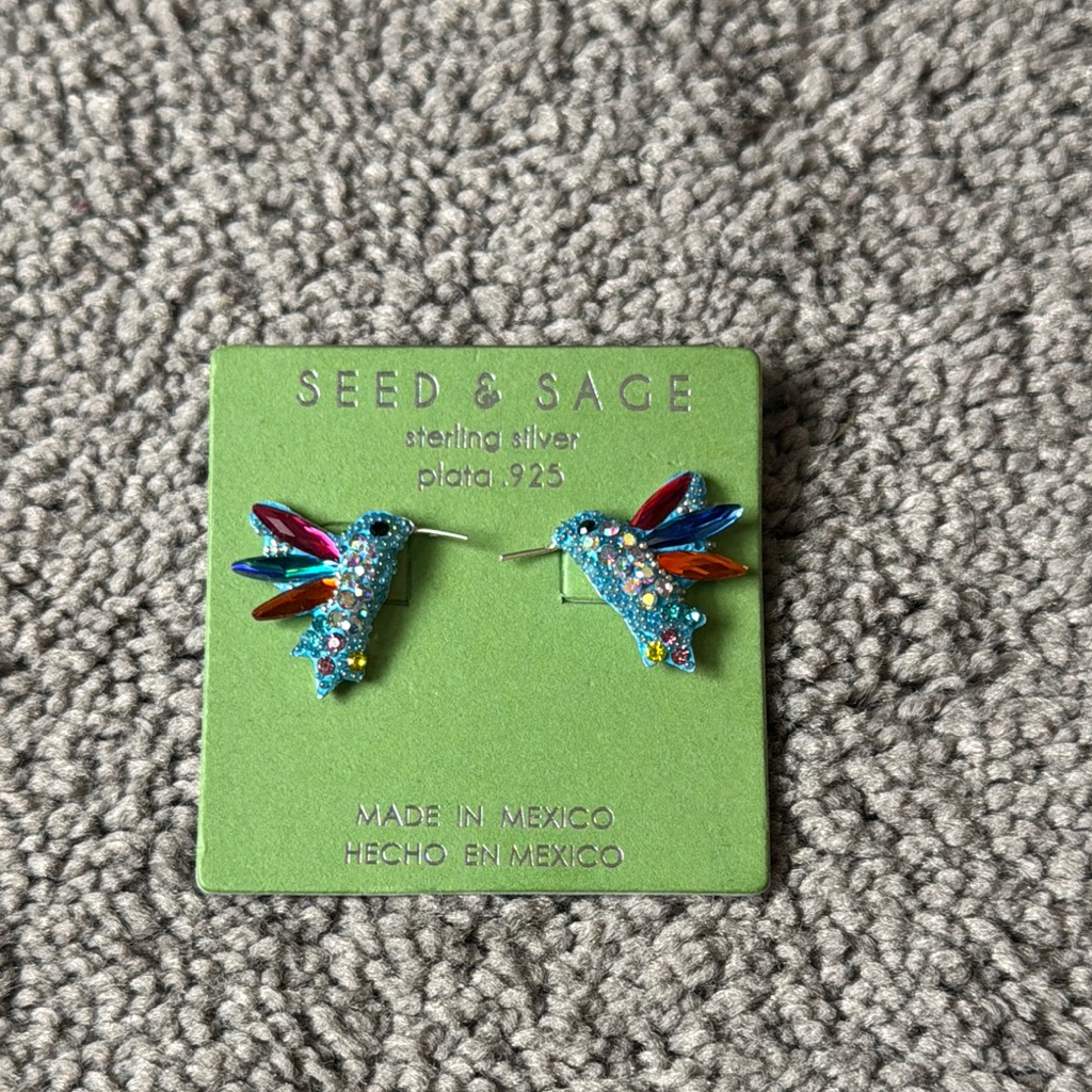 Seed Sage Sterling Silver Colorful Hummingbird Earrings 40$